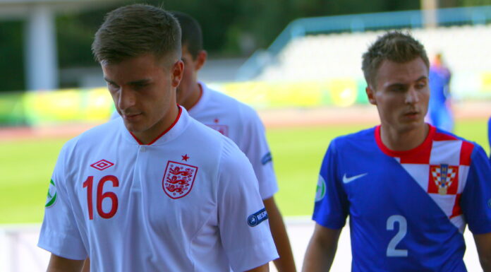 Former Everton starlet Luke Garbutt playing for England under-19s in 2012.