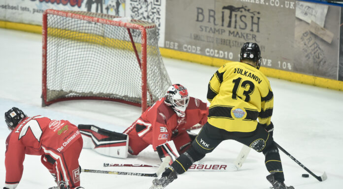 Vlads Vulkanov scores for the Widnes Wild against Solihull Barons Credit: Widnes Wild