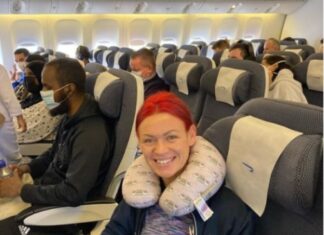 Carly Skelly on her way to the United States for her world title fight with Jamie Mitchell (Instagram, with permission)