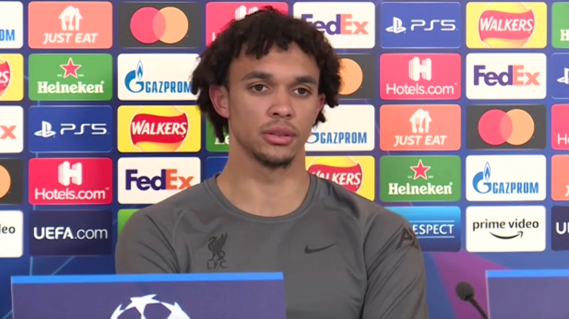 Liverpool right-back Trent Alexander-Arnold addresses the media