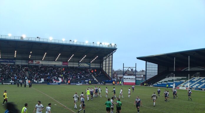 Widnes Vikings vs Salford City Reds. Friendly match, taken from the North Stand at the Stobart Stadium (Halton Stadium) 2010