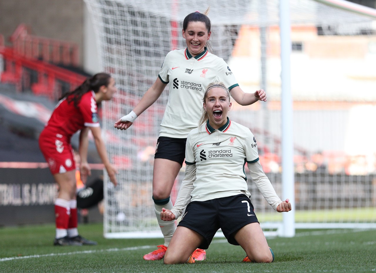 Missy Bo Kearns celebrates after scoring against Bristol (image courtesy of Liverpool Football Club)