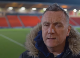 Micky Mellon after Doncaster away, 7/2/23, photo via Tranmere Rovers (with permission)