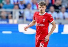 Conor Bradley in action for Liverpool against Karlsruher SC during pre-season - image rights under creative commons