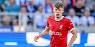 Conor Bradley in action for Liverpool against Karlsruher SC during pre-season - image rights under creative commons