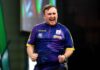 Luke Littler reacts during his match against Rob Cross (not pictured) on day fifteen of the Paddy Power World Darts Championship at Alexandra Palace, London. Picture date: Tuesday January 2, 2024 - FREE TO USE UNDER ALAMY LICENCE