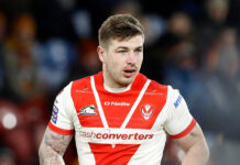 St Helens' Mark Percival in action against Huddersfield Giants', during the Betfred Super League match at The John Smith's Stadium, Huddersfield.