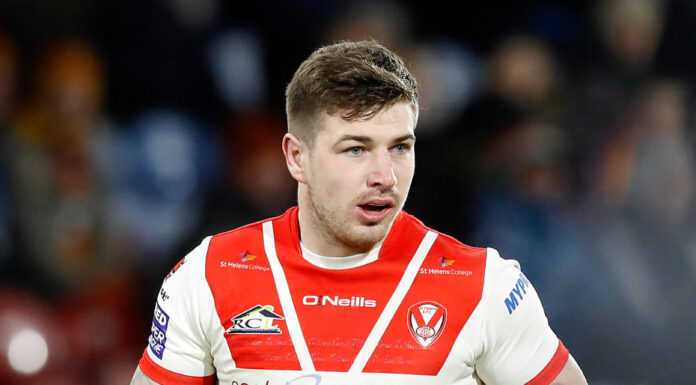 St Helens' Mark Percival in action against Huddersfield Giants', during the Betfred Super League match at The John Smith's Stadium, Huddersfield.