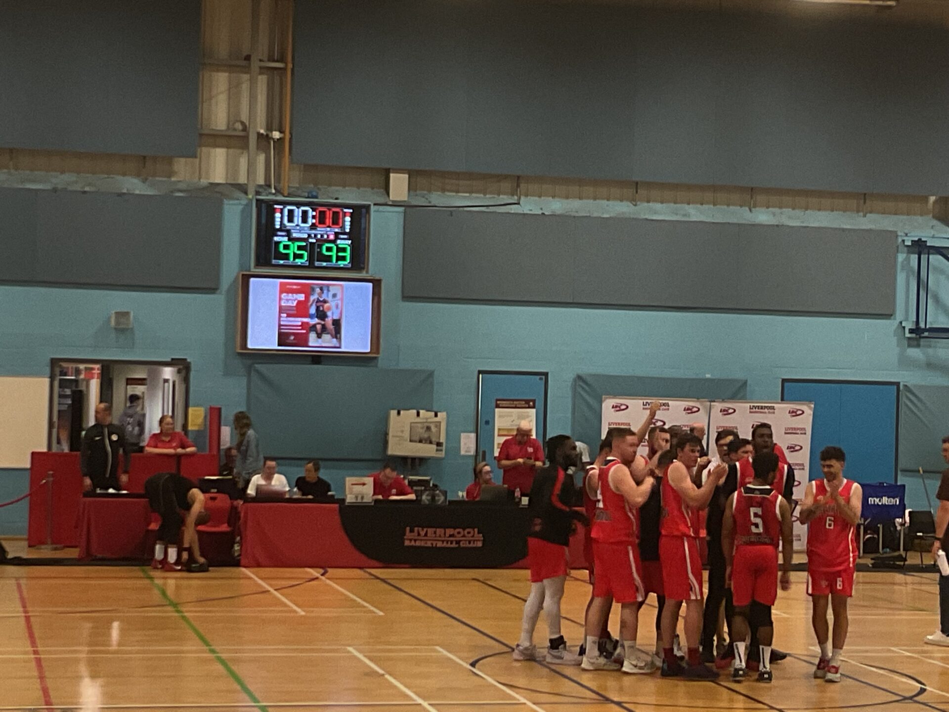 Liverpool Basketball Club celebrating their first win of the season. Pic by Rita Casciello