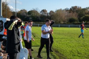 Ashville FC manager Steven Scott (center) during the team's 2-1 victory over Marske United in the FA Vase last weekend (Image courtesy of Ashville FC)