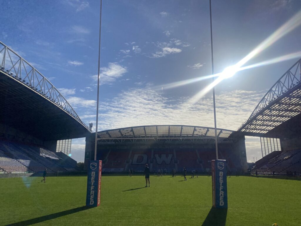 Photograph of Wigan Warriors DW stadium. Photo by Neive Clarke.