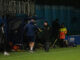 Brian Sorensen shakes hands with the Manchester United bench after a 2-0 loss. Pic by Matty McClennon.