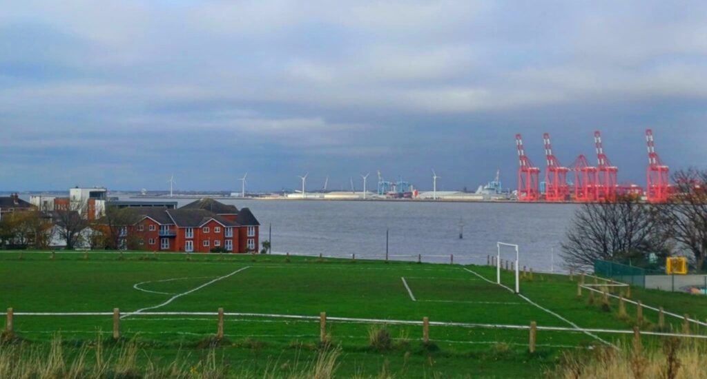 Tower Grounds football pitch sits on the grounds next to the now demolished 80,000 capacity stadium but is not suitable for adult football as many balls end up in the nearby River Mersey (Image by Jack Burgess)