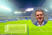 Everton Stadium at Bramley-Moore Dock with Liverpool Mayor Steve Rotheram inset