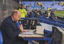 Graeme White in his old seat at Goodison Park (Picture courtesy of Graeme White)