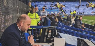 Graeme White in his old seat at Goodison Park (Picture courtesy of Graeme White)