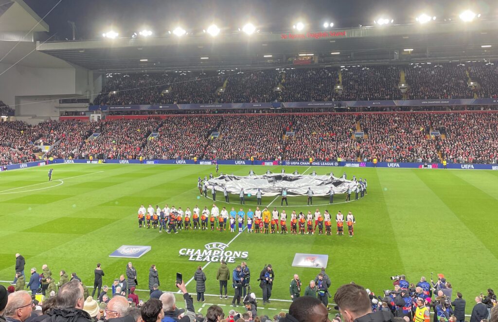 Anfield before Champions League game kick off before Liverpool vs PSG, photo by Mathew Musgrave