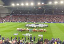 Anfield before Champions League game kick off before Liverpool vs PSG, photo by Mathew Musgrave