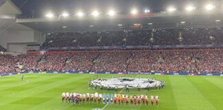 Anfield before Champions League game kick off before Liverpool vs PSG, photo by Mathew Musgrave