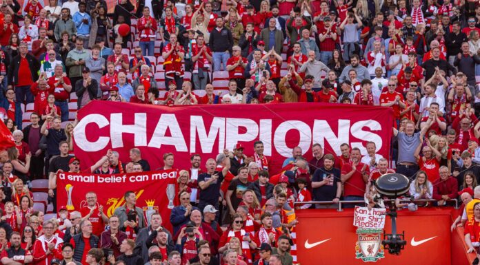 Liverpool champions once again: RedMen reaction Liverpool Champions banner vs Spurs 27 April 2025 - Pic under agreed Alamy Licence