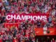 Liverpool Champions banner vs Spurs 27 April 2025 - Pic under agreed Alamy Licence