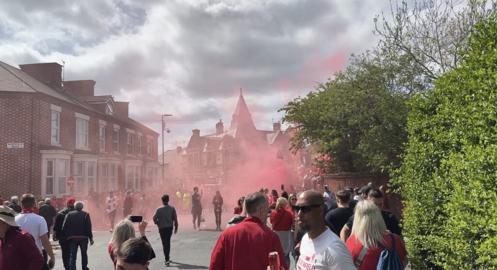 Liverpool fans by the Salah mural vs Spurs 27/04/25 by Daniel Moffat