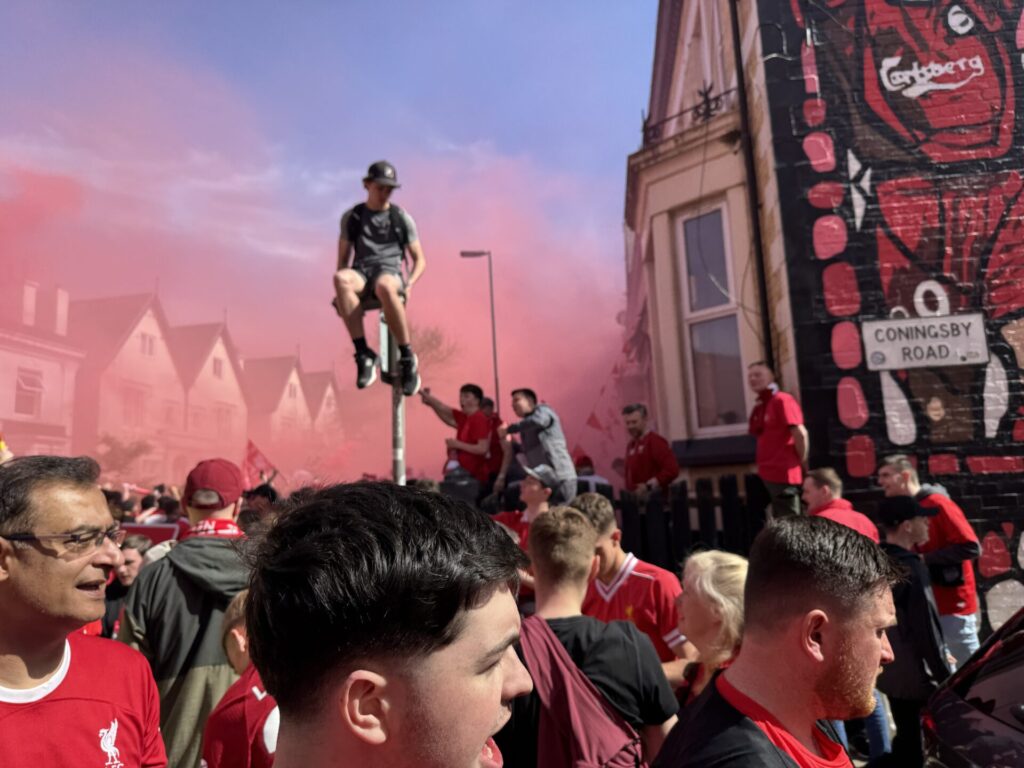 Liverpool fans gathered on the Anfield Road by Daniel Moffat