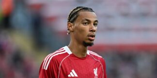Liverpool's Hugo Ekitike in a red kit