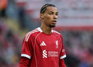 Liverpool's Hugo Ekitike in a red kit