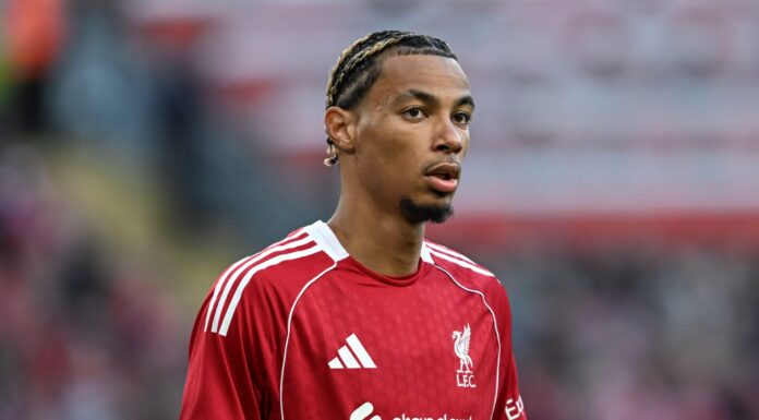 Liverpool's Hugo Ekitike in a red kit