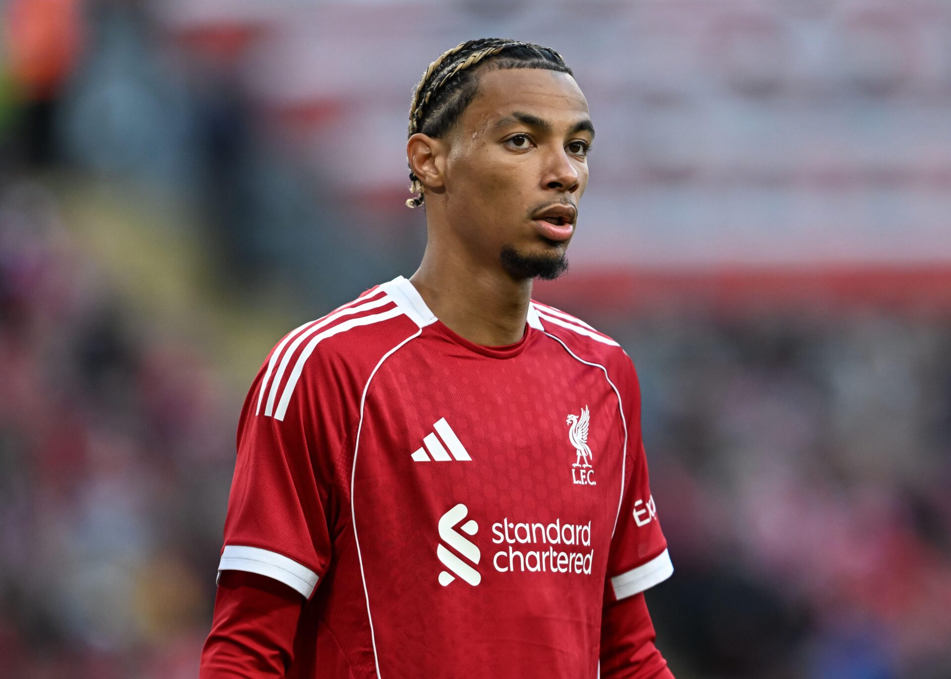 Liverpool's Hugo Ekitike in a red kit