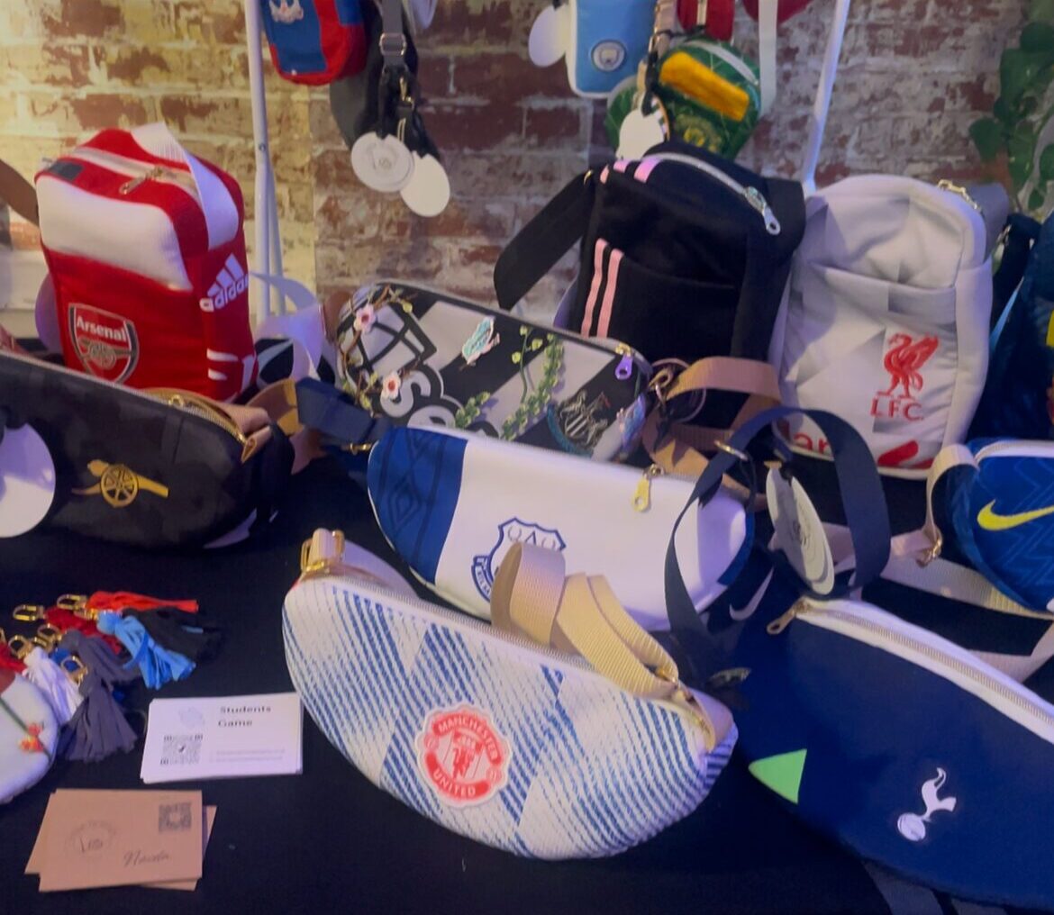 A selection of different club bags crafted by Naida Evans.