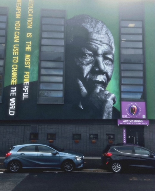 Nelson Mandela mural located on a community centre in Toxteth. Pic by Aled James