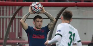 Kieran Trippier taking a throw in Vs Lokomotiv Moskow. Pic by Anton Zaitsev CC 3.0