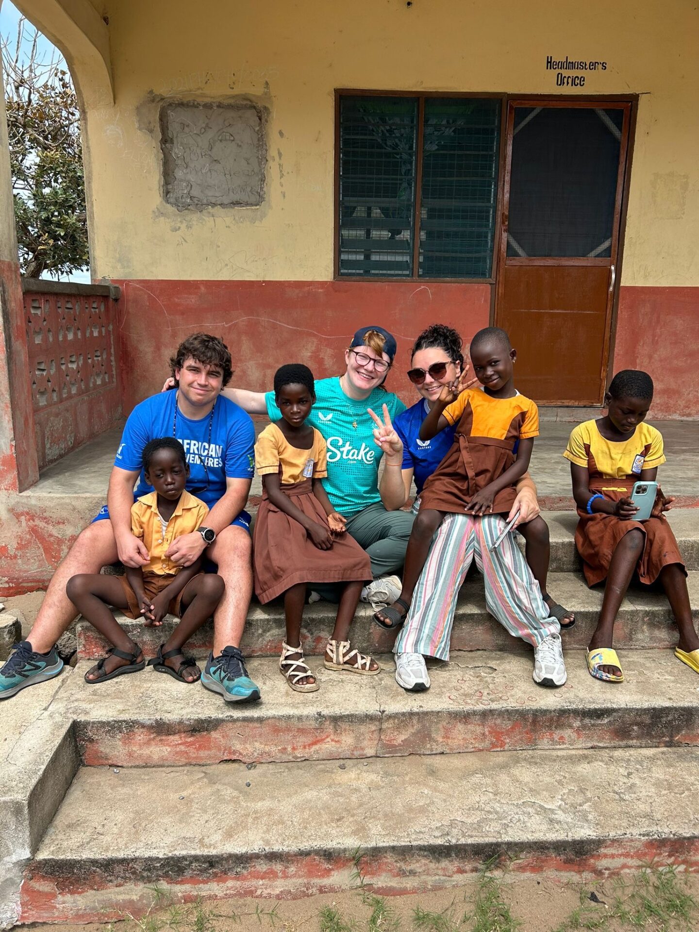 Volunteers with school children during a 10-day trip. Pic by Danny Prentice.