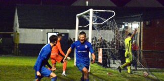 Zak Catesby celebrates scoring for Cammell Lairds 1907