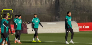 Virgil Van Dijk in training at the AXA Training Centre on Tuesday afternoon / Credit Cai Wilshaw
