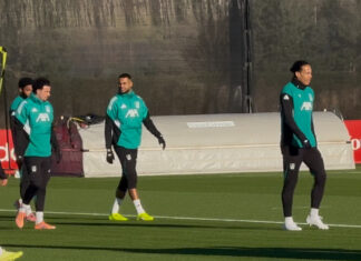 Virgil Van Dijk in training at the AXA Training Centre on Tuesday afternoon / Credit Cai Wilshaw