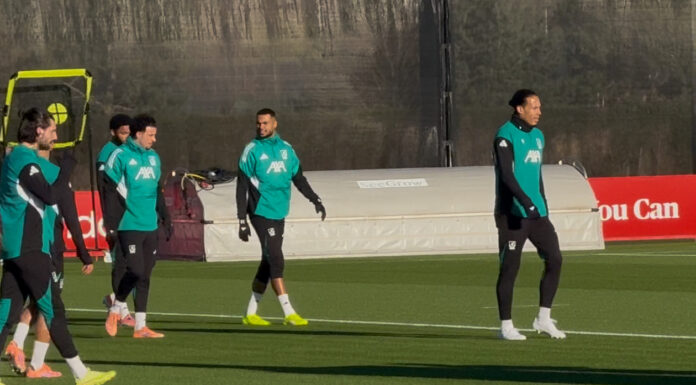 Virgil Van Dijk in training at the AXA Training Centre on Tuesday afternoon / Credit Cai Wilshaw