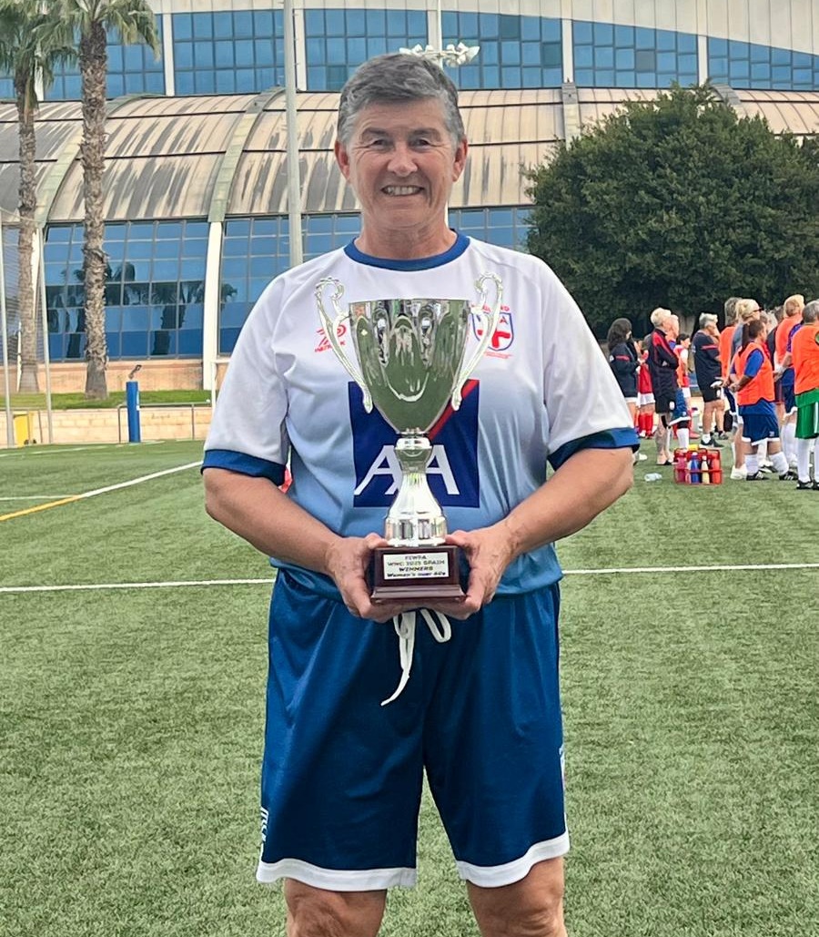 Jill Thomas pictured with the over 60's World Nations Cup trophy