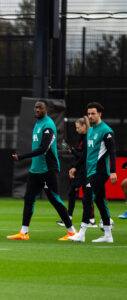 Ibrahima Konate and Curtis Jones in Liverpool FC training. Credit: Carys Wallace