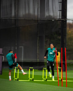 Virgil Van Dijk and Mo Salah in Liverpool training. Credit: Carys Wallace