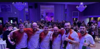 David McNamara and his England team celebrating their European Championship victory. Credits: David McNamara.