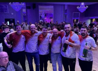 David McNamara and his England team celebrating their European Championship victory. Credits: David McNamara.
