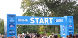 Starting gate of BTR Liverpool Half Marathon. From Wikimedia Commons