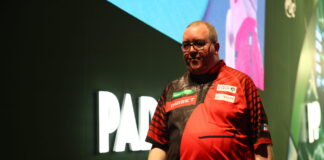 Stephen Bunting following his 3-0 win over Nitin Kumar. Photo taken by Alex Parker.
