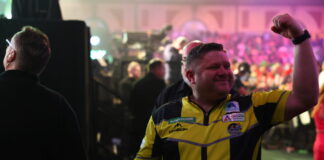 James Hurrell celebrating after knocking out Stephen Bunting. Photo by Alex Parker.