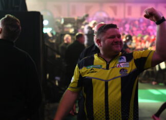 James Hurrell celebrating after knocking out Stephen Bunting. Photo by Alex Parker.
