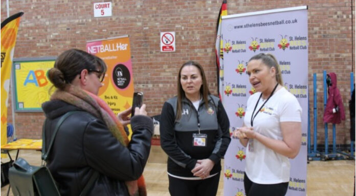 Initiative to improve wellbeing of netball players a success on Merseyside Jodie Gaskell pictured from her Period Power event. Photo taken by St Helens Bees' Media team.