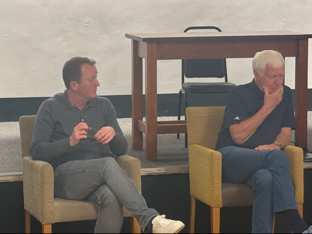 Tony Grant giving a talk on his time as an Everton player. Photo by Rayhan Bengougou